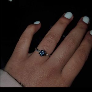 Blue Sparkling Crown Solitaire Ring